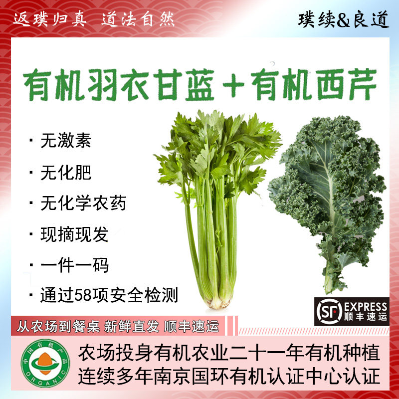 云南良道有机芹菜羽衣甘蓝双拼共4斤顺丰新鲜带叶西芹基地应季榨