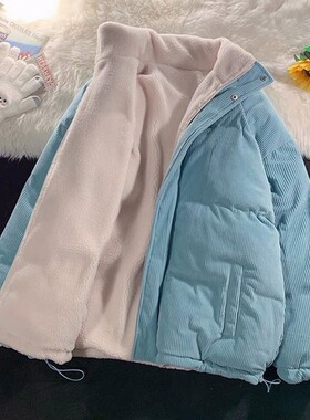 灯芯绒两面穿外套女宽松加绒加厚设计感小众棉衣棉服秋冬季