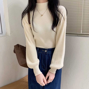 半高领打底衫女装春秋季洋气内搭毛衣2026新款杏色针织衫百搭上衣