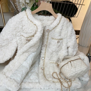 冬季小香风毛毛外套女新款韩系高级感小个子羊羔毛绒短款棉衣2026