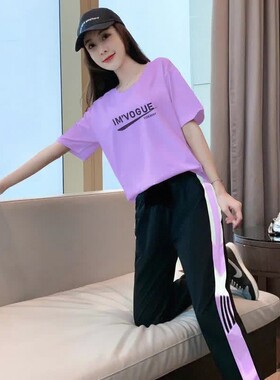 休闲运动套装女2026夏天新款时尚洋气上衣韩版大码港味长裤两件套