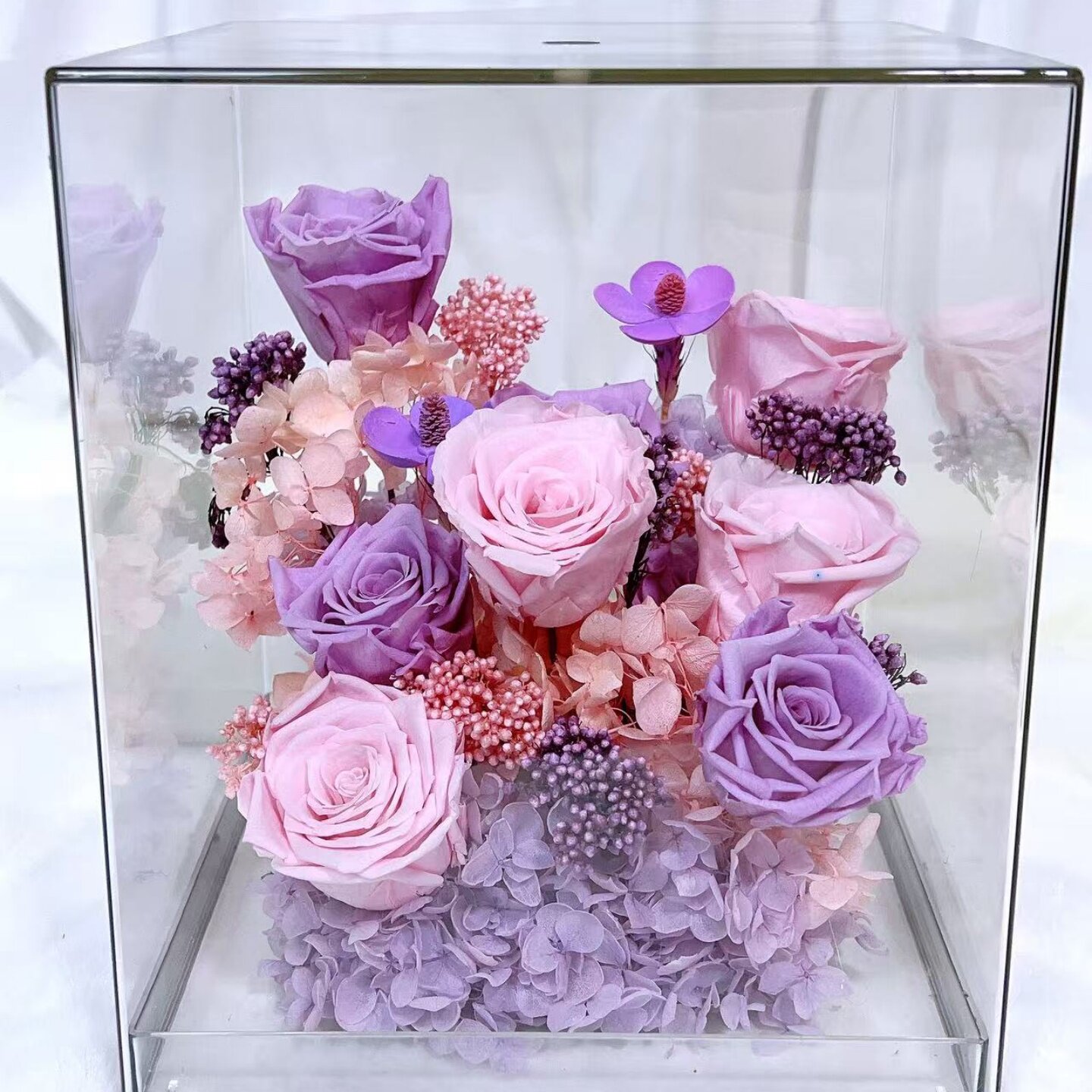永生花花盒粉紫色混搭花保鲜花真花玫瑰永生玫瑰花