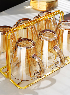 防摔钢化玻璃杯马克水杯家用套装待客茶杯耐高温客厅带把喝水杯子