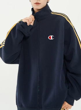 日版潮牌三条杠卫衣男秋撞色条纹夹克外套宽松情侣棒球服