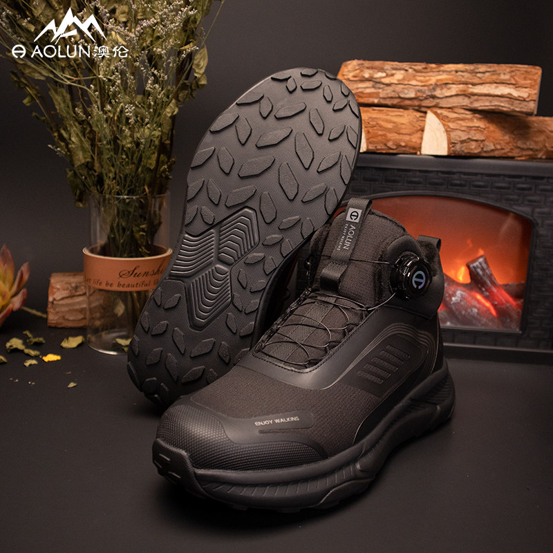 澳伦新款越野跑鞋登山鞋潮流户外徒步鞋防泼水运动鞋加绒保暖棉鞋