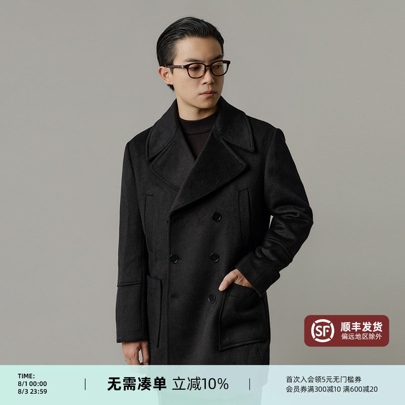 【50%羊毛】平圆方中海军毛呢大衣男双排扣中长款呢子冬季大外套
