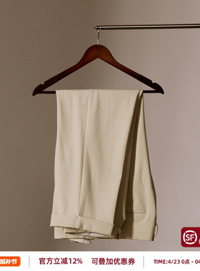 【羊毛混纺犀牛褶】平圆方中双褶好莱坞裤透气男休闲裤男直筒西裤