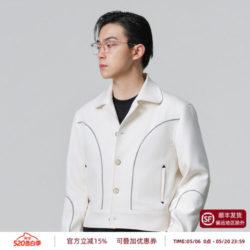 PYFZ白色撞色织带夹克外套男款