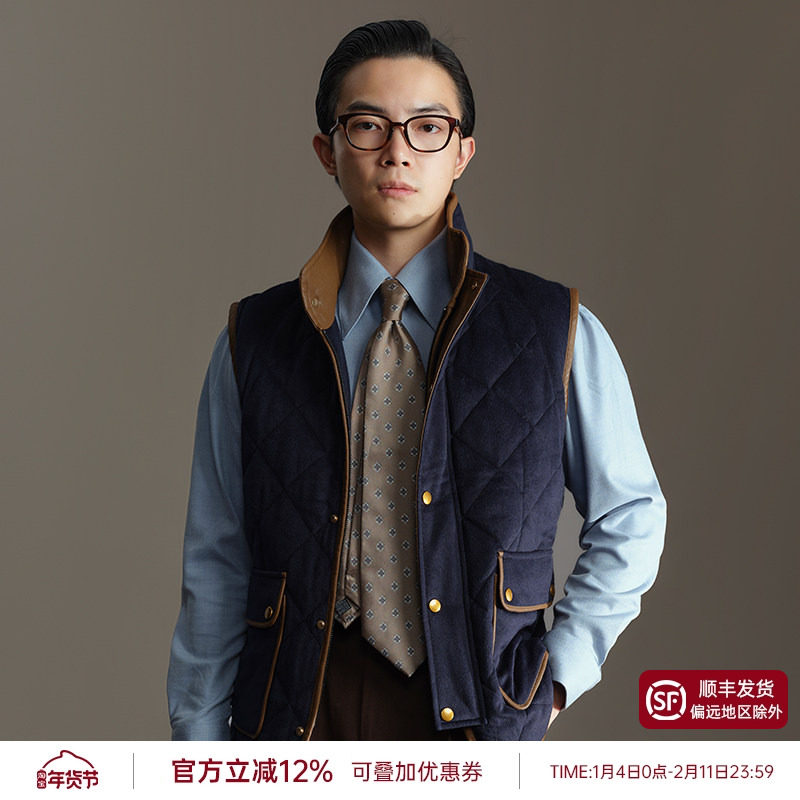 【拼皮羊毛暖芯马甲】平圆方中男款秋冬加厚菱格保暖背心马夹外套