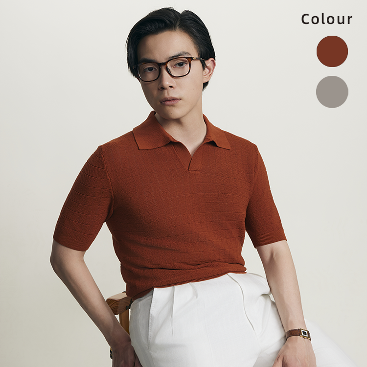平圆方中针织短袖polo衫男夏季