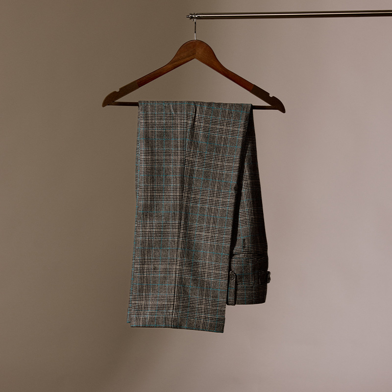 平圆方中亲王格套装高腰西裤男