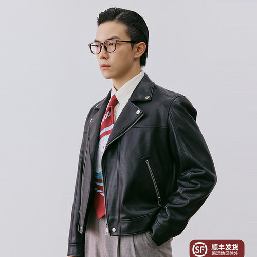 平圆方中美式翻领机车夹克外套