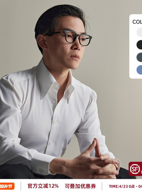 平圆方中通勤白衬衫男长袖衬衣长尖领基础免烫抗皱商务休闲正装