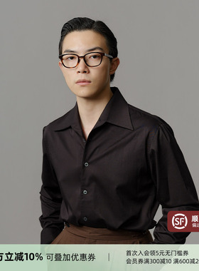【一片领】平圆方中黑色通勤衬衫男款商务休闲西装抗皱长袖衬衣