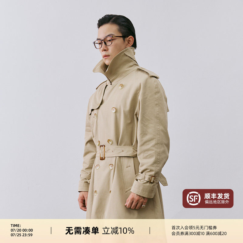 【经典中长款战壕风衣男】秋冬新款2025双排扣休闲插肩袖大衣外套
