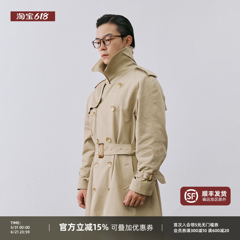 【经典中长款战壕风衣男】秋冬新款2025双排扣休闲插肩袖大衣外套