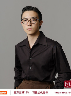 【一片领】平圆方中黑色通勤衬衫男款商务休闲西装抗皱长袖衬衣