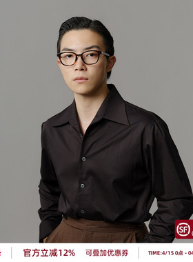 【一片领】平圆方中黑色通勤衬衫男款商务休闲西装抗皱长袖衬衣