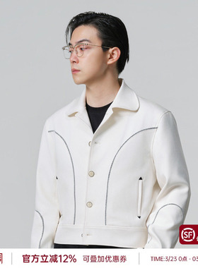 【白色撞色织带夹克】PYFZ短款收腰经典大圆角翻领休闲百搭外套男