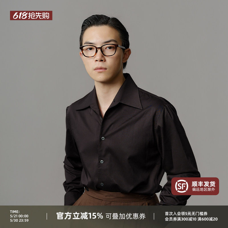 【一片领】平圆方中黑色通勤衬衫男款商务休闲西装抗皱长袖衬衣