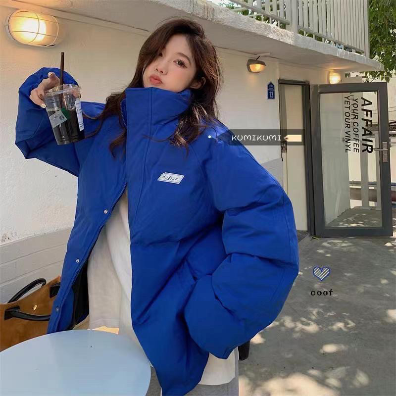 克莱因蓝棉服女新款面包服加厚棉袄潮校园冬季外套学院立领棉衣