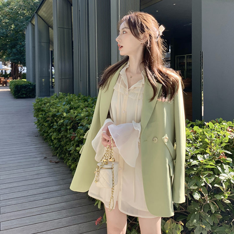 春天yi定要有的绿~~2025新款双排扣设计感宽松百搭2色西装外套女
