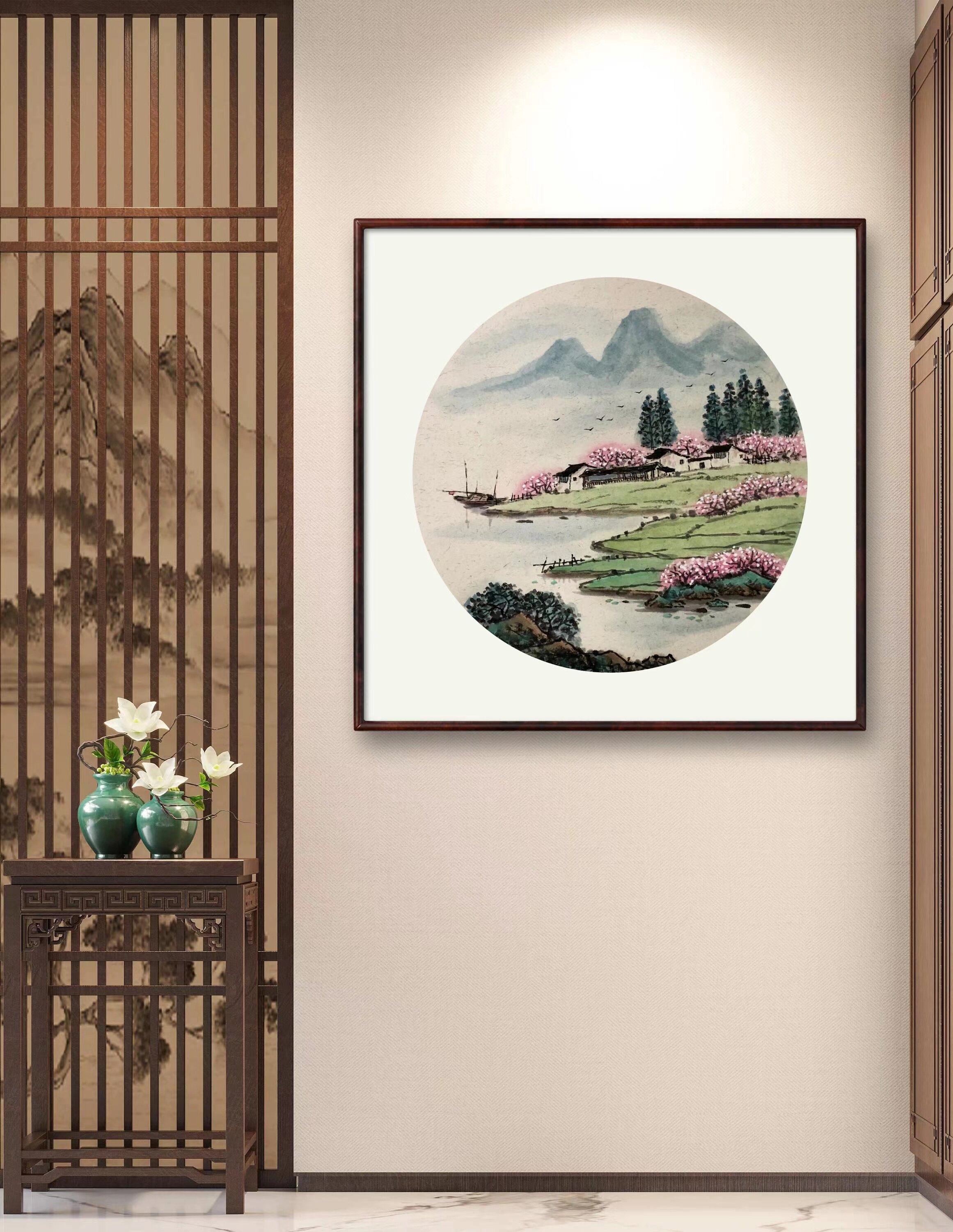 手绘定制 中式山水风景国画玄关装饰画客厅斗方国画小品写意真迹