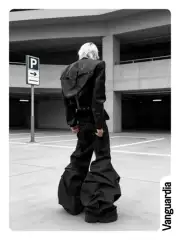 Vanguardia Wang Lujie's Same Style Avant-Garde Dark Nylon Black Pleated Flared Wide-Leg Casual Pants