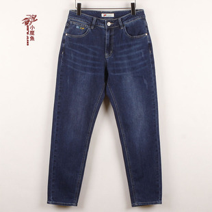 小魔鱼专柜正品 340166M07BC绣花锥形秋冬微弹宽松中高腰男牛仔裤