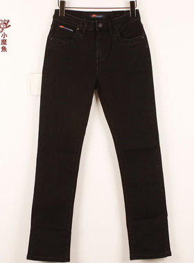 小魔鱼专柜正品337043 004A绣花直脚裤秋冬弹力黑直筒女牛仔长裤
