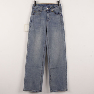 9236 初九月春秋宽松直筒阔腿裤 微弹高腰水洗做旧潮流女牛仔裤