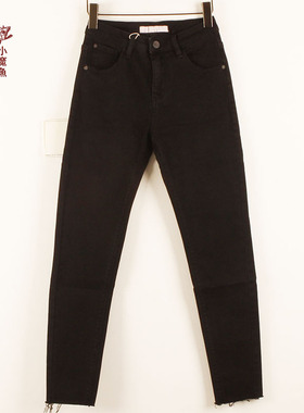 小魔鱼专柜正品339006 006AC绣花小直脚春季弹力修身九分女牛仔裤