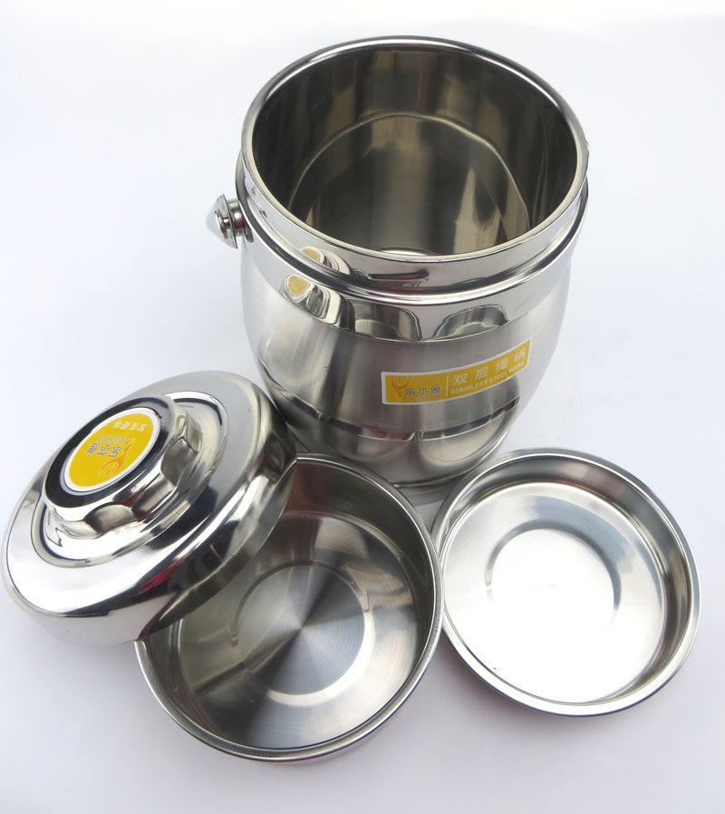 乐尔雅不锈钢双层真空保温提锅大容量保温桶多层饭盒带盖手提家用