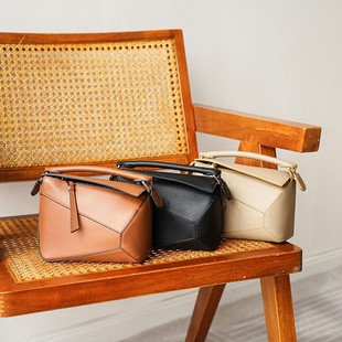 【进口皮】小牛皮PUZZ罗家几何包枕头包单肩斜挎拼接撞色手提包