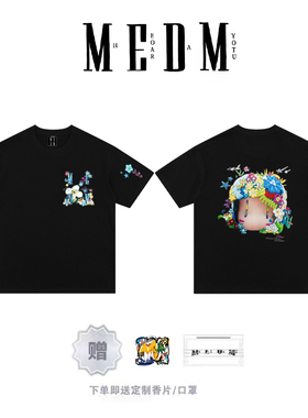 MEDMXEVA X NEWMASUS联名款3D头像国潮T恤男女情侣休闲短袖上衣潮