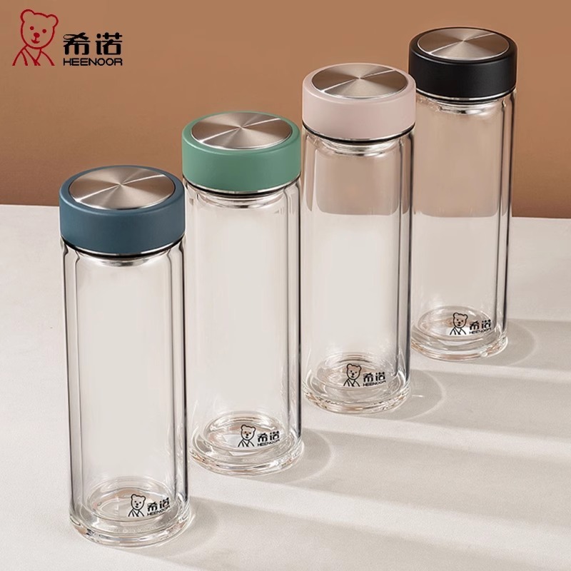 希诺XN6616双层玻璃杯大容量泡茶杯商务男女士防烫水杯加厚水杯