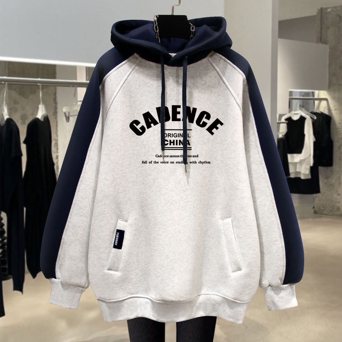 连帽卫衣女加绒2025新款春秋冬薄款字母休闲慵懒风宽松外套中长款