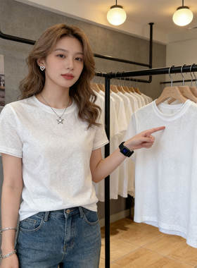 短袖t恤女宽松双层圆领正肩上衣