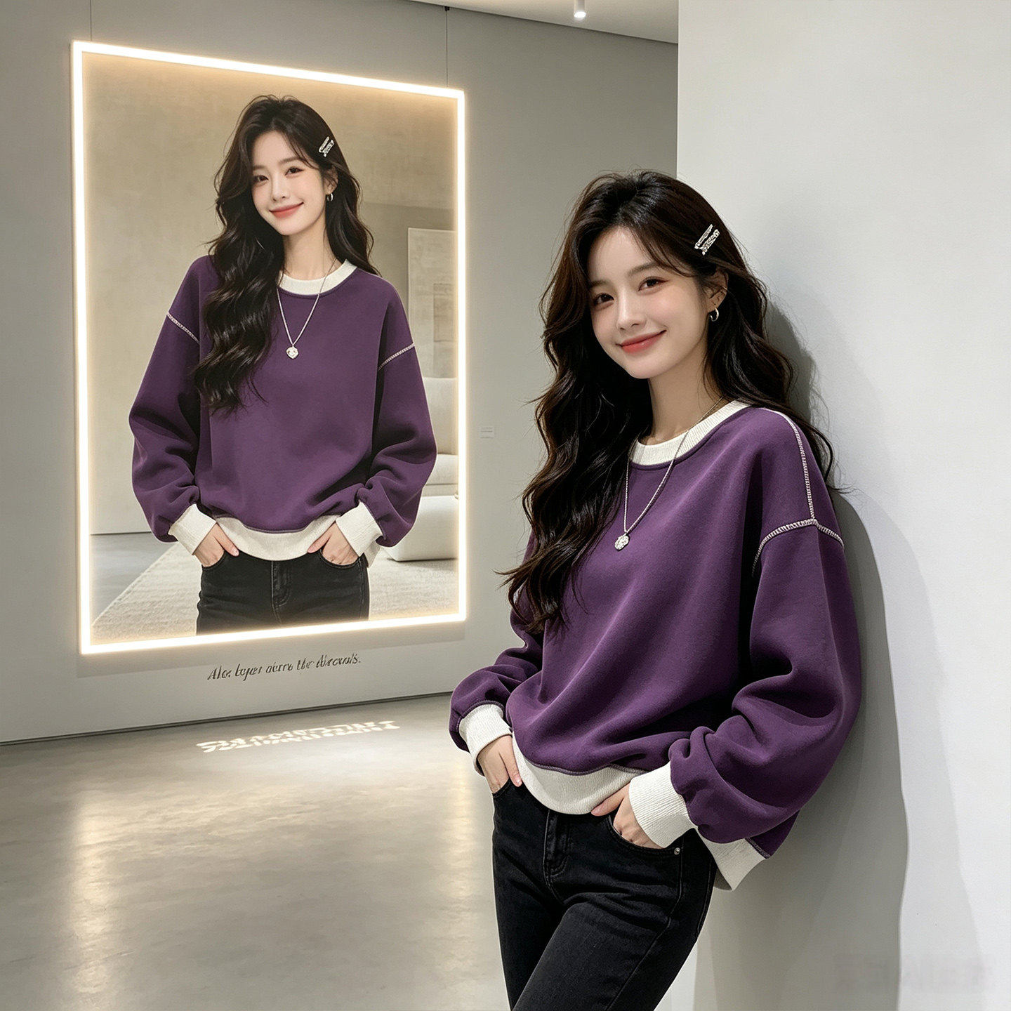 秋冬韩版宽松显瘦假两件卫衣女