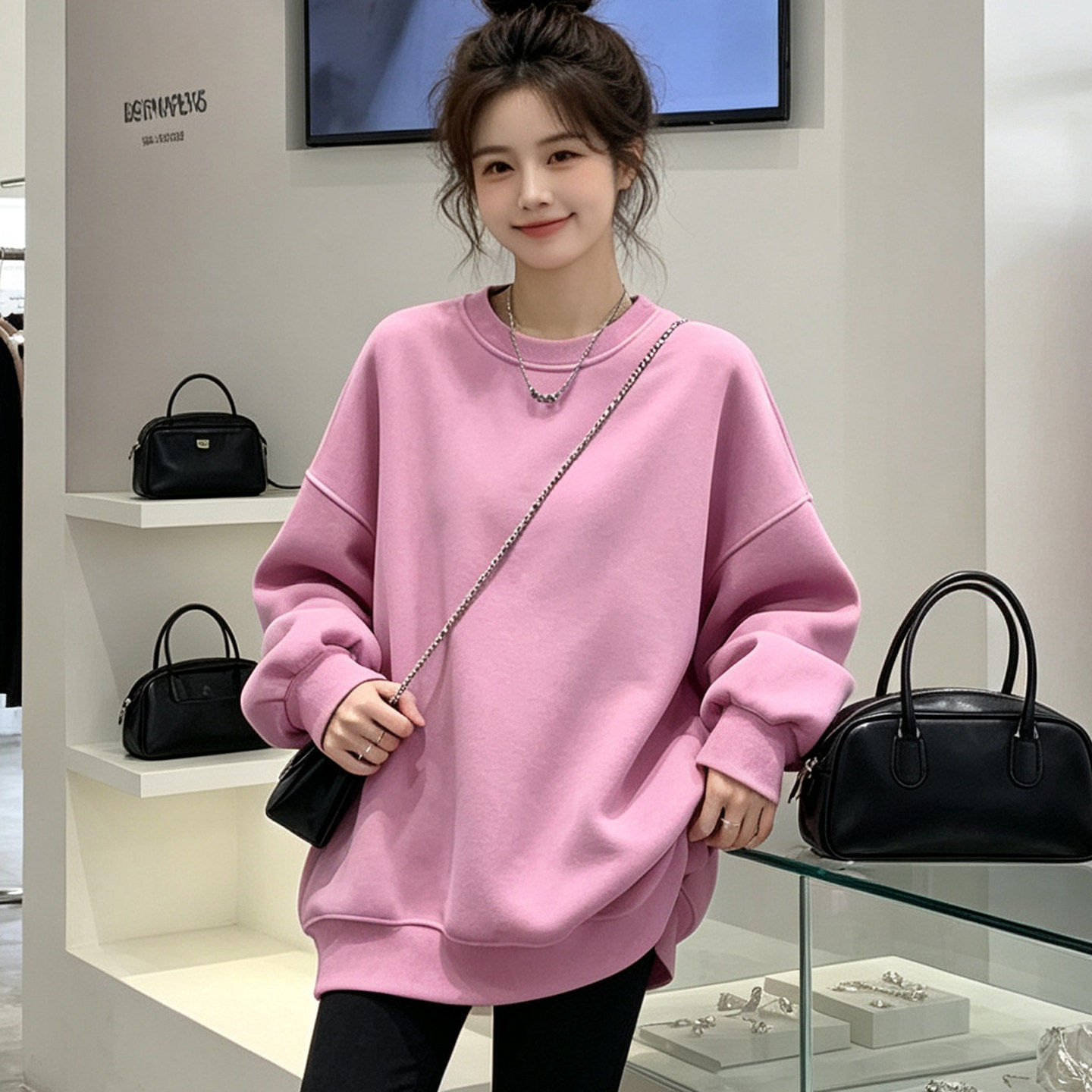 秋冬韩版宽松显瘦遮臀女卫衣