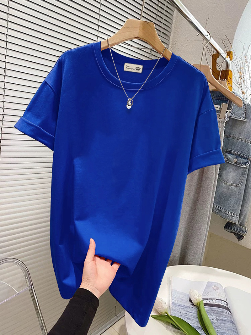 大码纯色中长款纯棉短袖T恤女潮2025春夏宽松遮屁股欧货下衣失踪