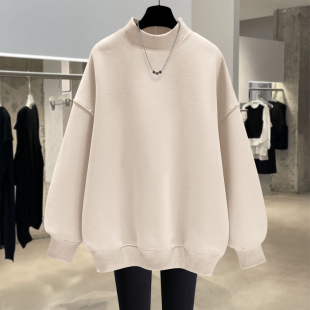 纯色中长款 大码 加绒加厚宽松套头半高领卫衣女潮 新款 2025春秋冬季