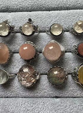 捡漏纯天然幽灵粉兔毛原创设计纯银镶嵌男女活扣戒指一物一图热卖