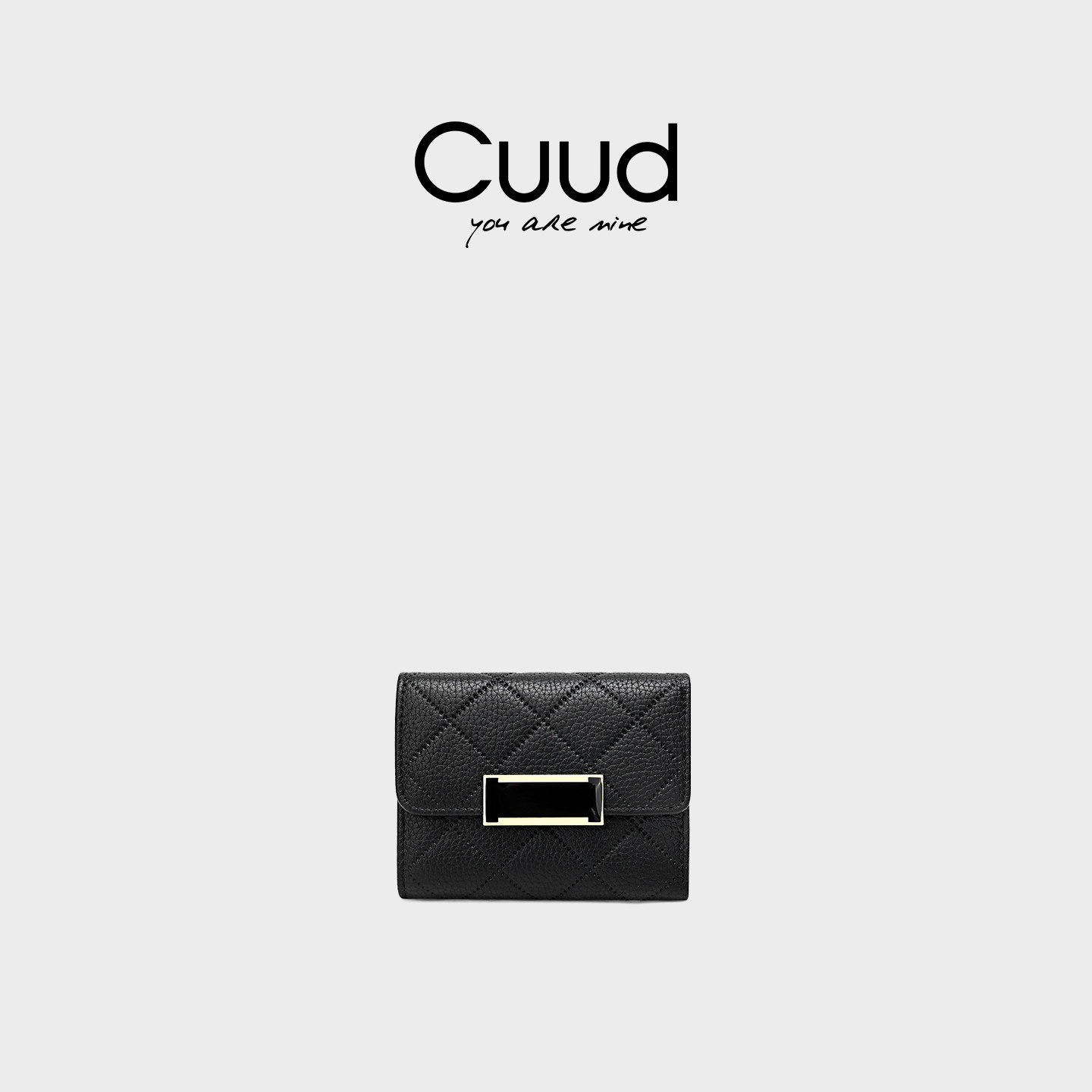 【专柜】cuud牛皮钱包女短款折叠薄款钱夹三折皮夹菱格零钱包小