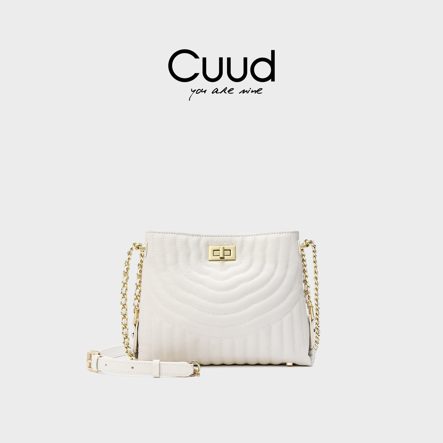 【专柜】Cuud链条包女斜挎高级感冬季新款水桶包白色小包单肩包