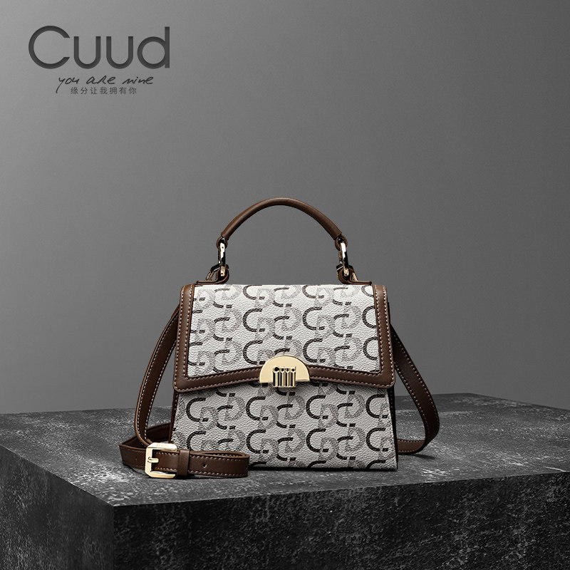 cuud2026新款夏季真皮休闲老花手提凯莉包时尚斜挎包女百搭单肩包