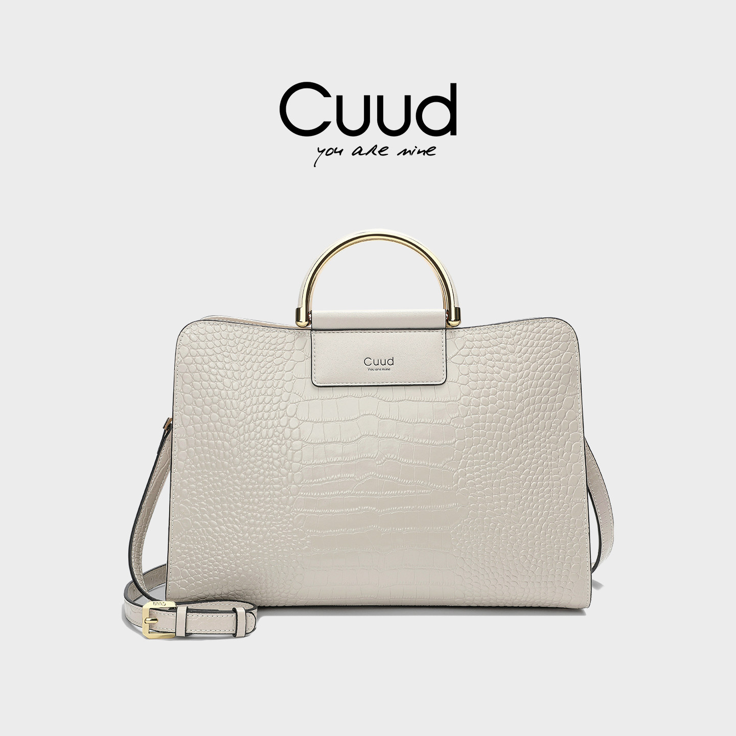 情人节礼物Cuud时尚商务女包简约鳄鱼纹真皮白色大容量手提包斜挎