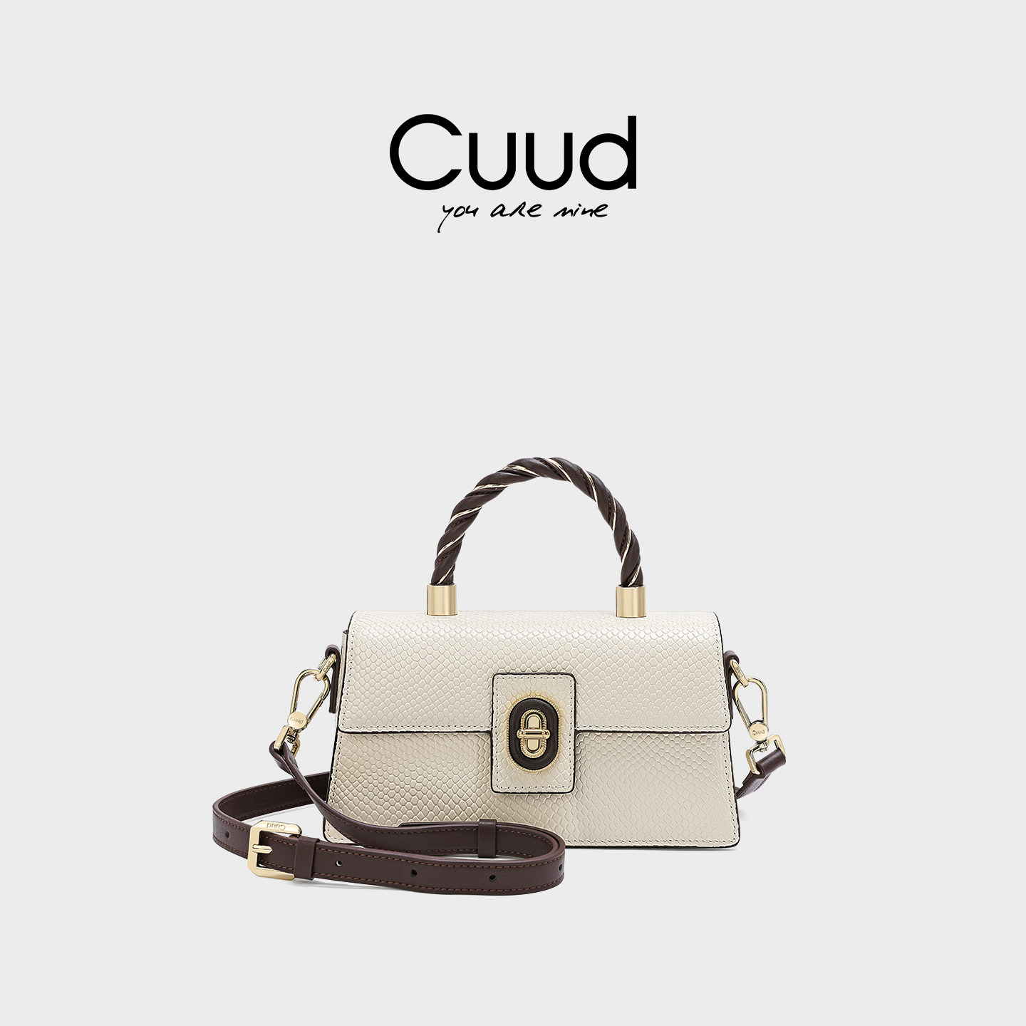 【专柜】Cuud秋冬蛇纹凯莉包mini真皮手提包高级感轻奢斜挎小包,箱包皮具/热销女包/男包,小方包,淘宝优惠券,粉丝福利购,淘宝优惠卷