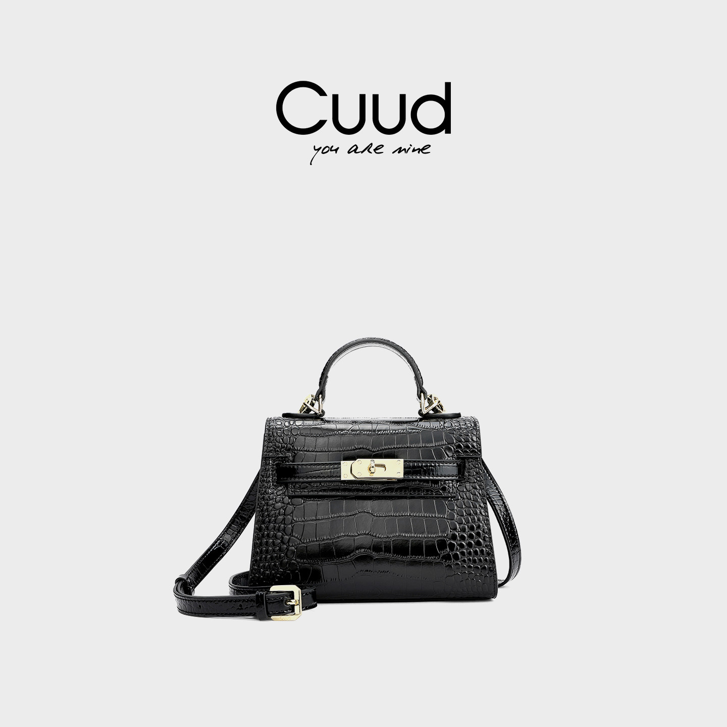 情人节礼物Cuud包包女2026秋冬鳄鱼纹小包凯莉包真皮单肩包女斜挎