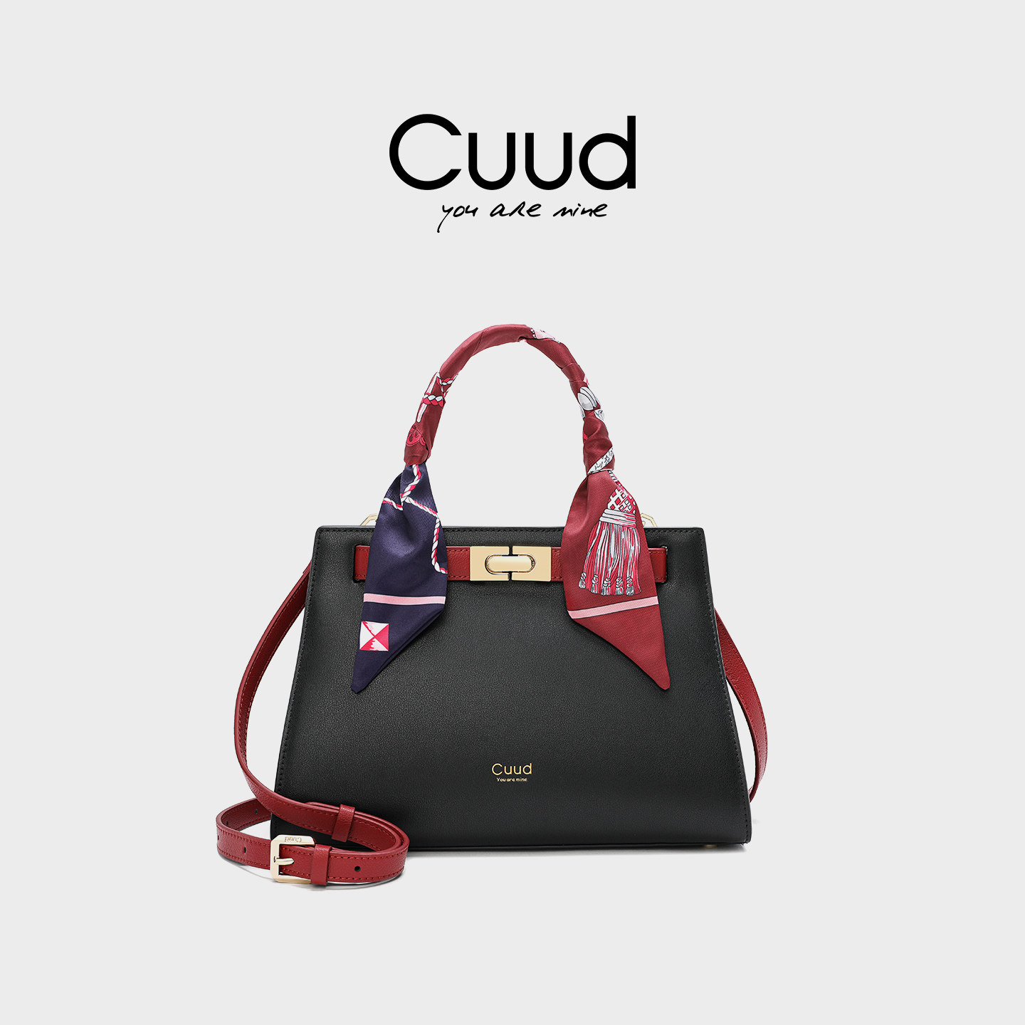 专柜Cuud送妈妈长辈婆婆实用手提小包凯莉包牛皮丝巾女包包斜挎